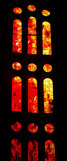 Stained glass window at the Basílica i Temple Expiatori de la Sagrada Família