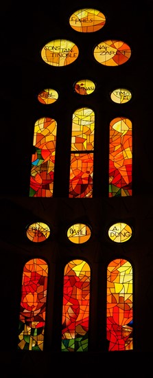 Stained glass window at the Basílica i Temple Expiatori de la Sagrada Família