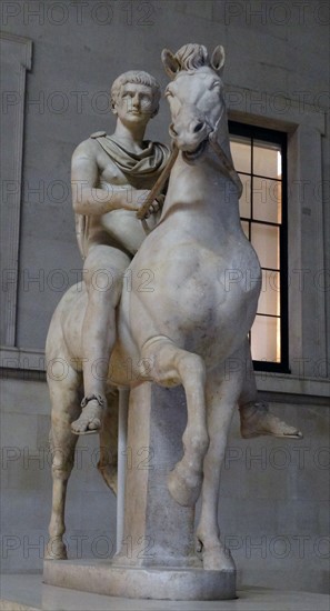 Marble statue of a youth on horseback