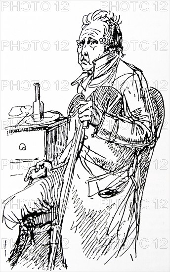 Illustration of Bellman Margon drink with a sandwich in hand