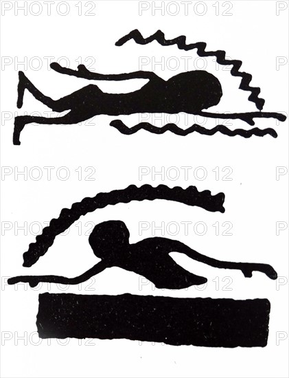 Hieroglyphs depicting elderly swimmers