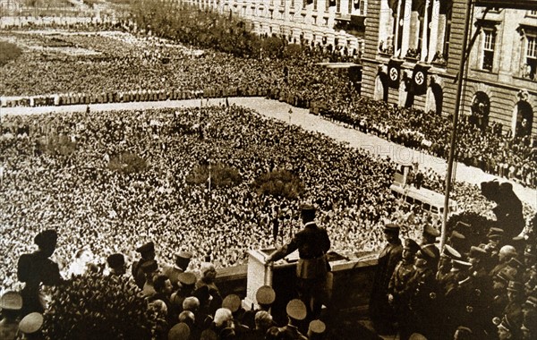 Adolf Hitler speaking during a rally in Germany