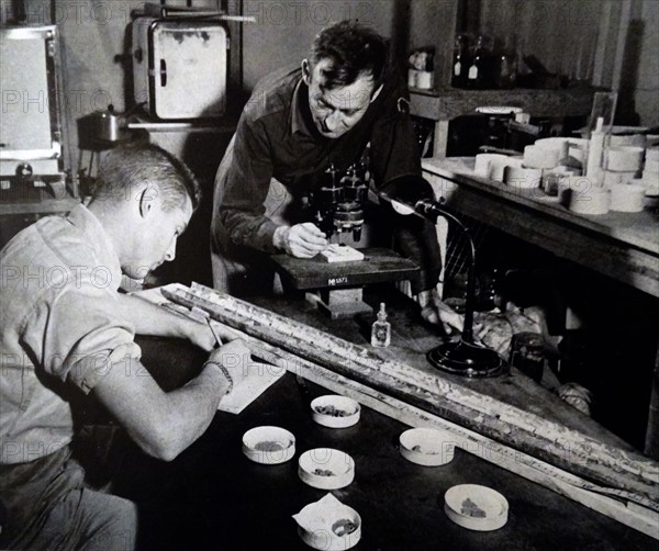 a young boy studying samples from the sea floor