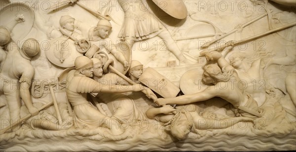 Marble relief depicting Julius Caesar invading Britain by John Deare