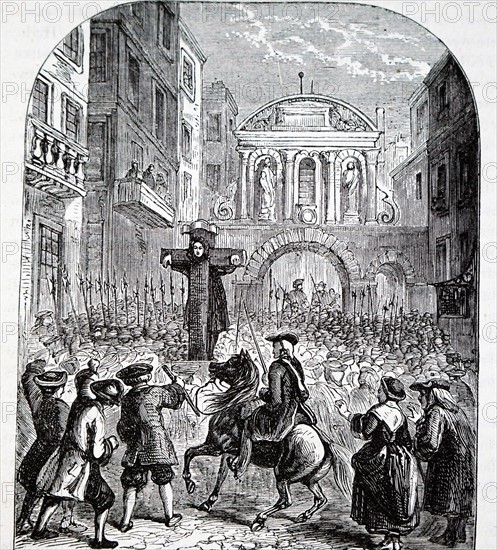 Engraving depicting Daniel Defoe in the pillory at Temple Bar