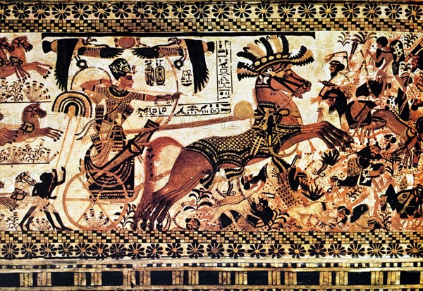 Egyptian tomb wall a battle scene