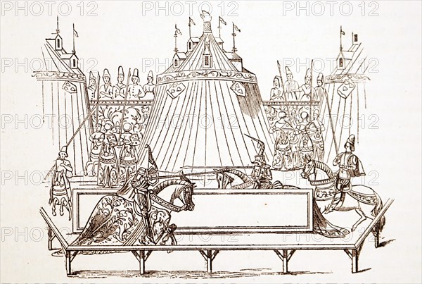 Woodcut depicting a scene from a tournament