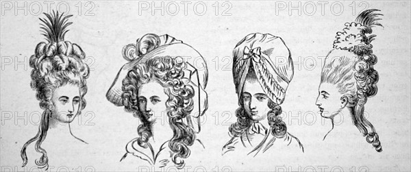 Engraving depicting head-dress during the mid 18th Century