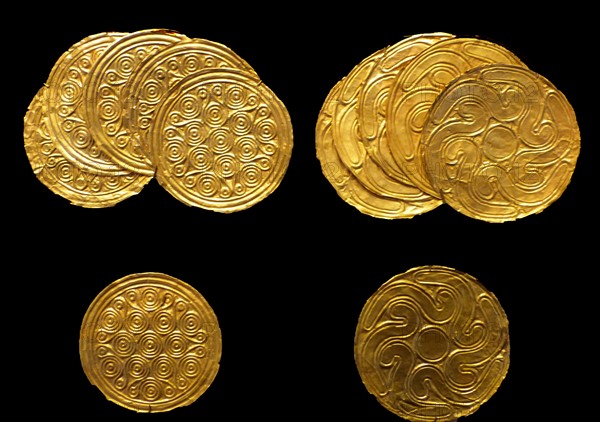 Gold roundels depicting leaves in repose