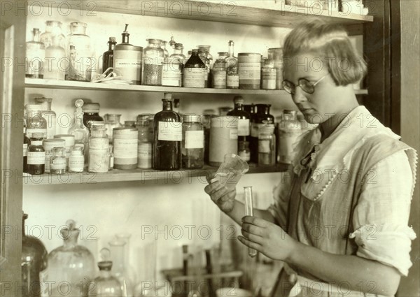 A Third year high school girl in the chemical laboratory