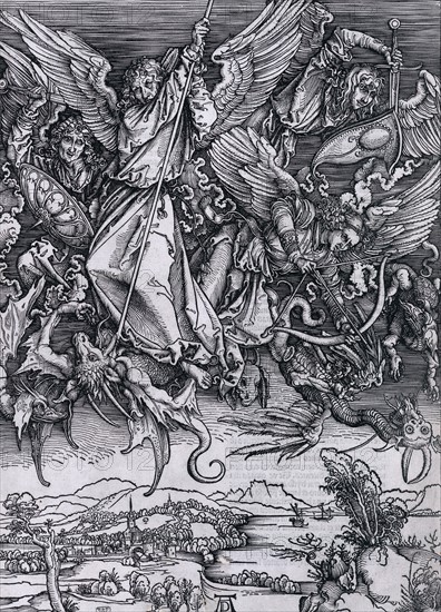 St. Michael fighting the dragon by Albrecht Dürer, 1471-1528, artist. Dated 1511