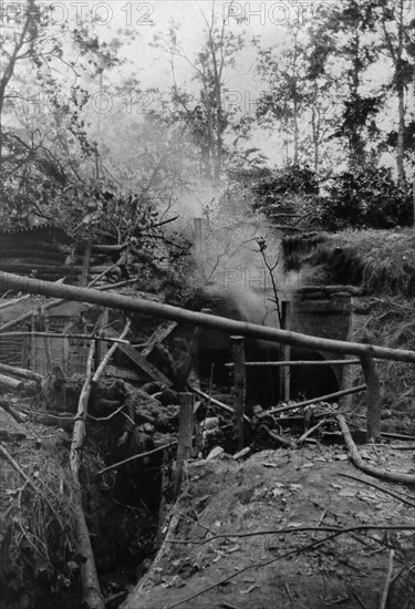 The remains of half burned bodies of German soldiers.