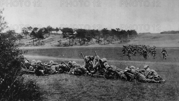 A French army position with soldiers preparing masks against gas attack.