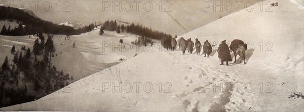 Serbian forces cross through Rumania in mid-winter.