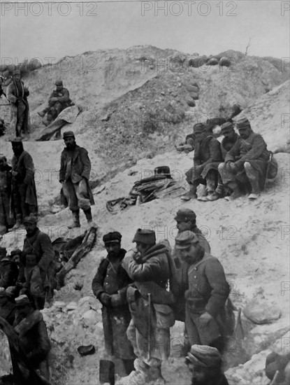 French soldiers takeover a German trench position.