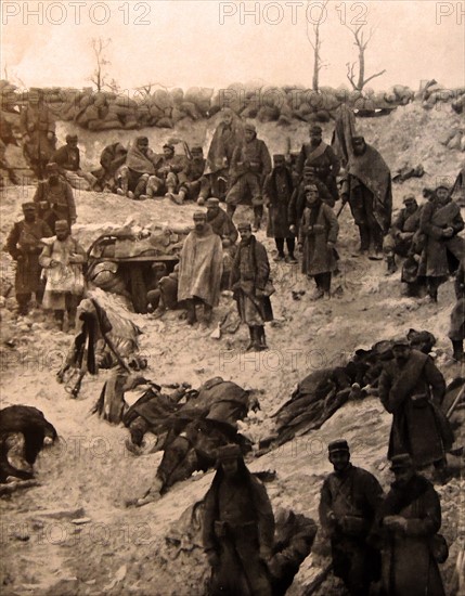 French soldiers takeover a German trench position.