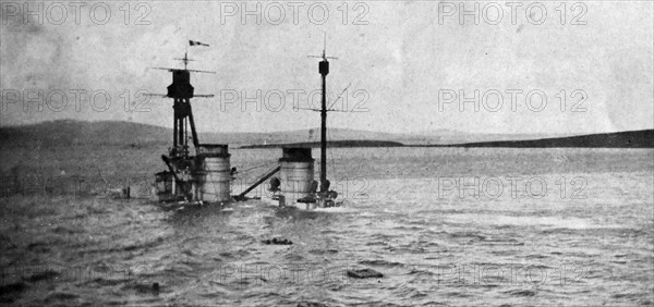 74 ships of the Kaiserliche Marine's High Seas Fleet were interned in Gutter Sound at Scapa Flow.