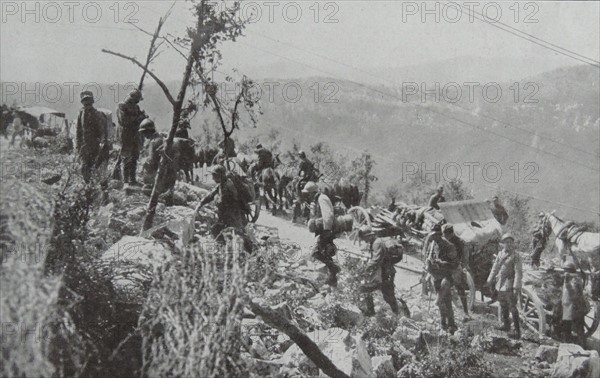 A column of Italian infantry at the battle of Isonzo.