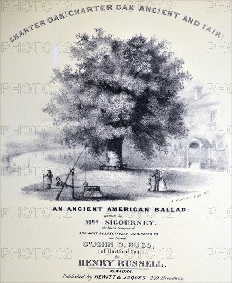 Currier & Ives Illustration. Charter Oak! Charter Oak Ancient and Fair