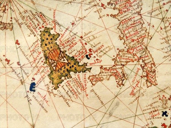 Italy and Sicily depicted in Jacopo Russo Map of the world