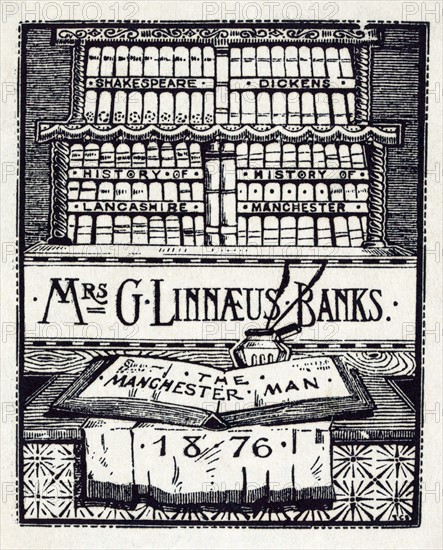 Bookplate of English author, Mrs. G. Linnaeus Banks