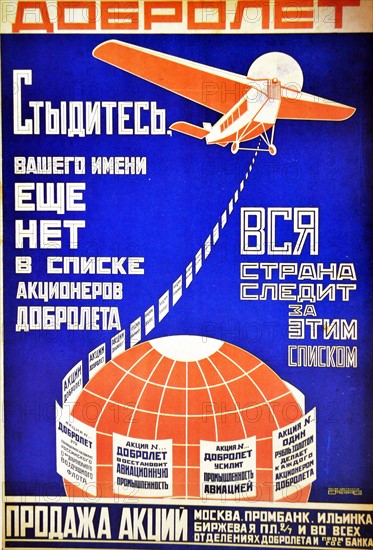 Russian Communist poster art: Poster depicting the Dobrolet aircraft. 1923