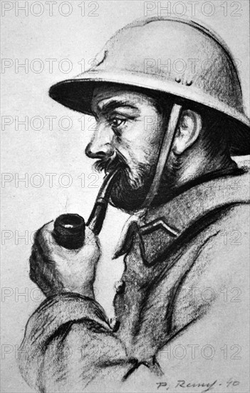 WWII: French army soldier. Drawing by P Remy 1940