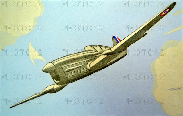 WWII: French postcard depicting a French caudron 714 aircraft