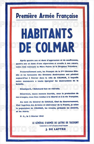 Announcement by General de Tassigny to the citizens of Colmar after their liberation