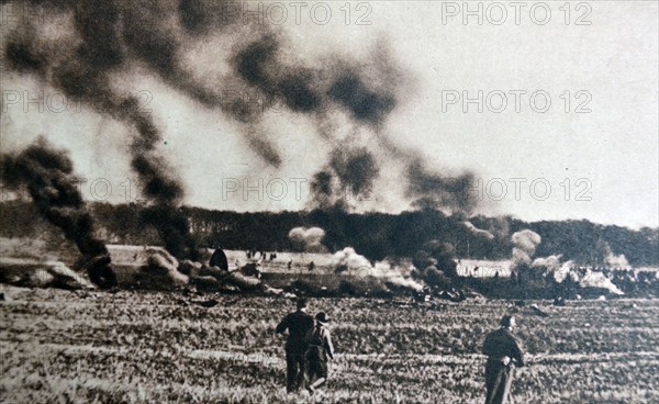 A German Heinkel bomber plane is destroyed on a flight into France 1941