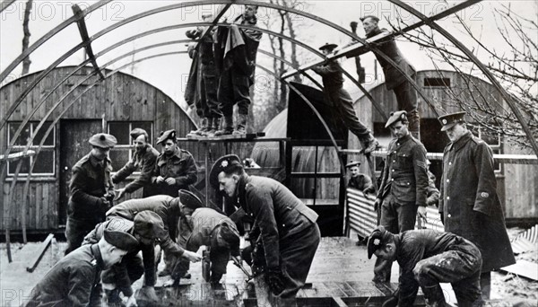 British soldiers build accommodation at a barracks, in northern France, 1940