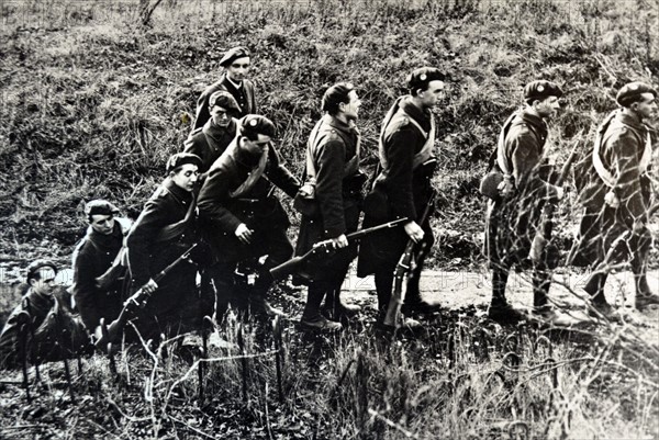 British Scottish, soldiers leave a bunker within the Maginot Line, France 1940