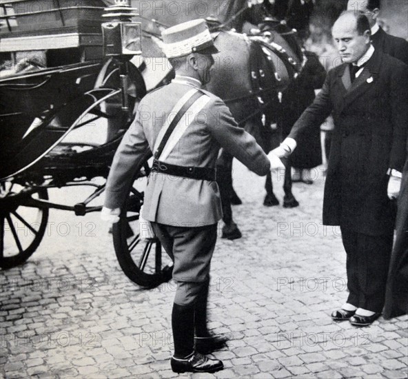 The salute to the King - Mussolini before the Church of St. Mary of the Angels