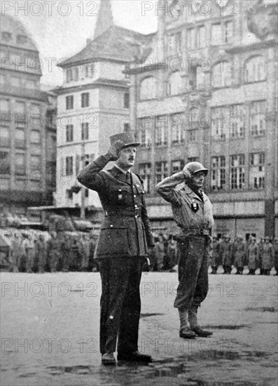 General Leclerc salutes at a parade in central strasburg