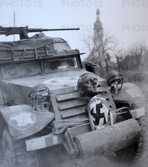 WWII: abandoned German armoured car with bust of Hitler, Alsace , France