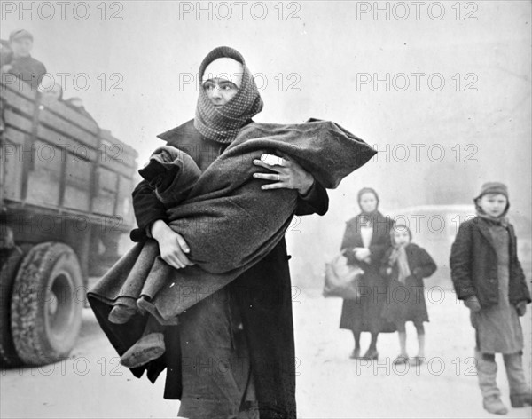 WWII: Evacuation of French civilians in a front line village in Alsace Lorraine