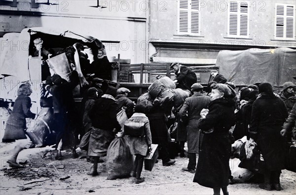 WWII: Evacuation of French civilians in a front line village in Alsace Lorraine