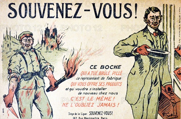 Anti German postcard produced for the French occupation