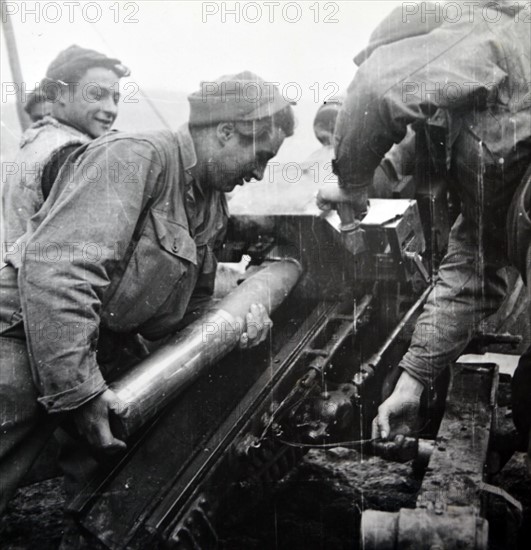 French artillery advance on German positions in the Vosges region, France 1944