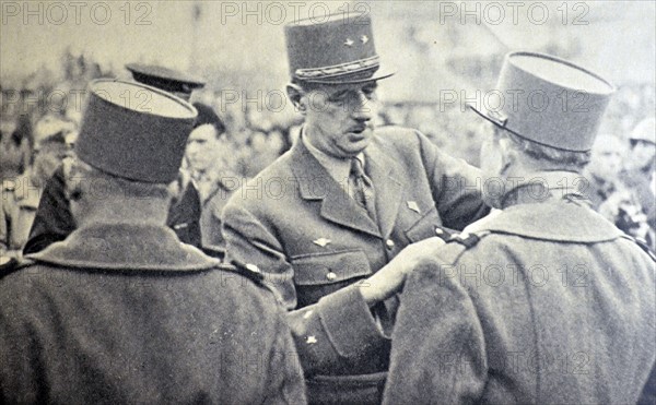 WWII :General Charles de Gaulle arrives at liberated town of Mulhouse 1945