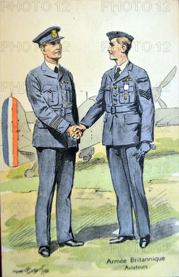 British royal air force pilots stand next to a French fighter aircraft, 1940