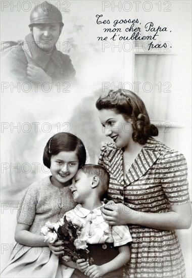 World War Two: Sentimental French postcard for civilians to send to their men at the frontline.