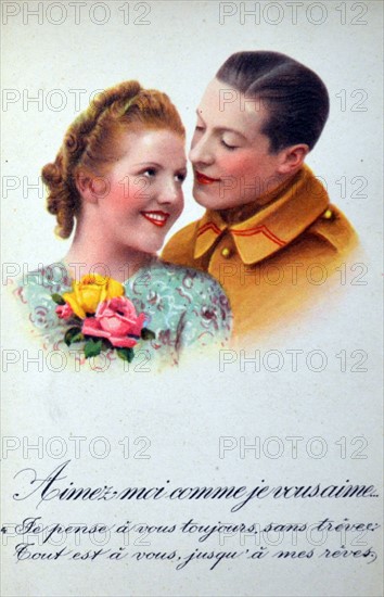 World War Two: Sentimental Italian postcard for civilians to send to their men at the frontline.