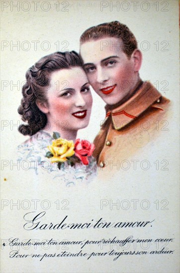 World War Two: Sentimental French postcard for civilians to send to their men at the frontline.