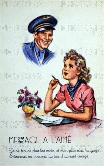 World War Two: Sentimental French postcard for civilians to send to their men at the frontline.