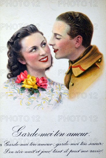 World War Two: Sentimental French postcard for civilians to send to their men at the frontline.