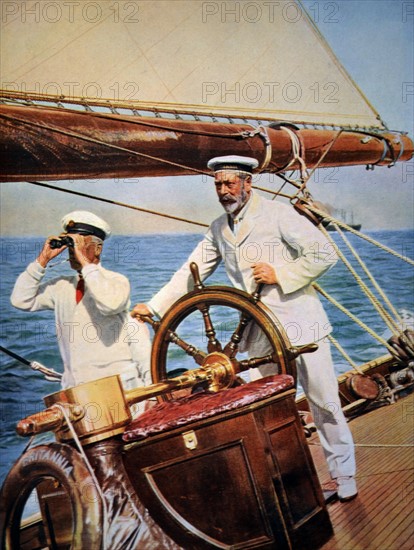 King George V of England on board the Royal Cutter Yacht Britannia