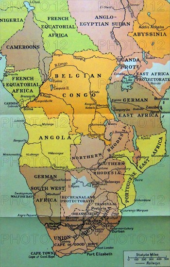 Map of central and Southern Africa in 1914