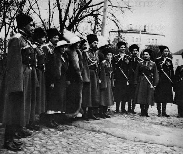 The Romanovs visiting a regiment during WWI.