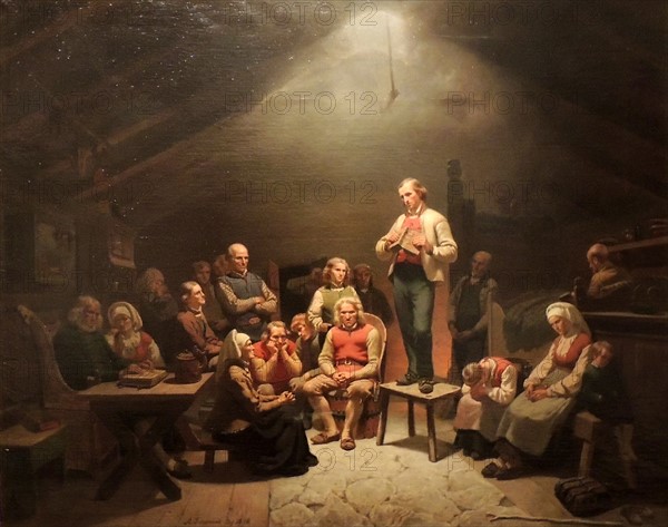Low Church Devotion, 1848 by Adolph Tidemand (1814-1876), Oil on canvas.